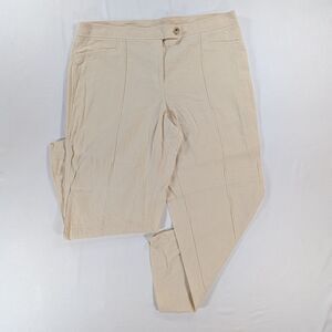 Anne Klein Ivory Linen Blend Straight Leg Flat Front Dress Pants Pockets Size 16